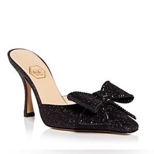 NIB Nalebe By Amina Means Reflections Dimante Glitter High Heel Bow Mules Pumps